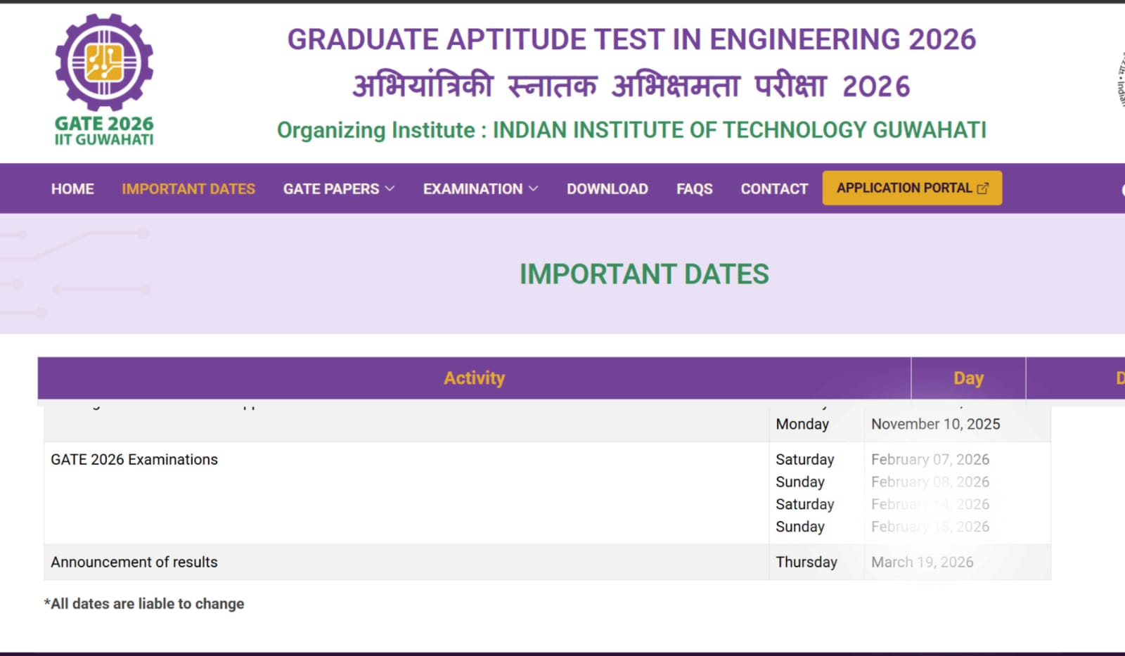 GATE Exam Date 2026