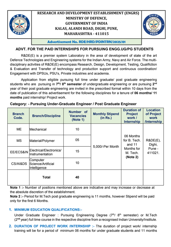 DRDO Pune Bharti 2025 Notification PDF