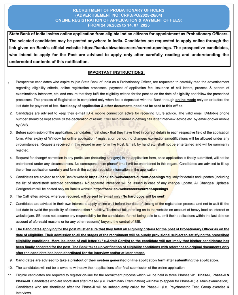 SBI PO Bharti 2025 Notification PDF