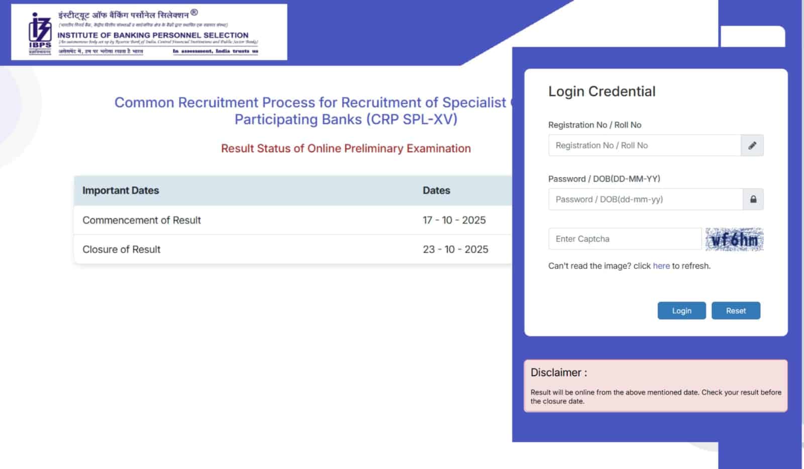IBPS SO Pre Result 2025