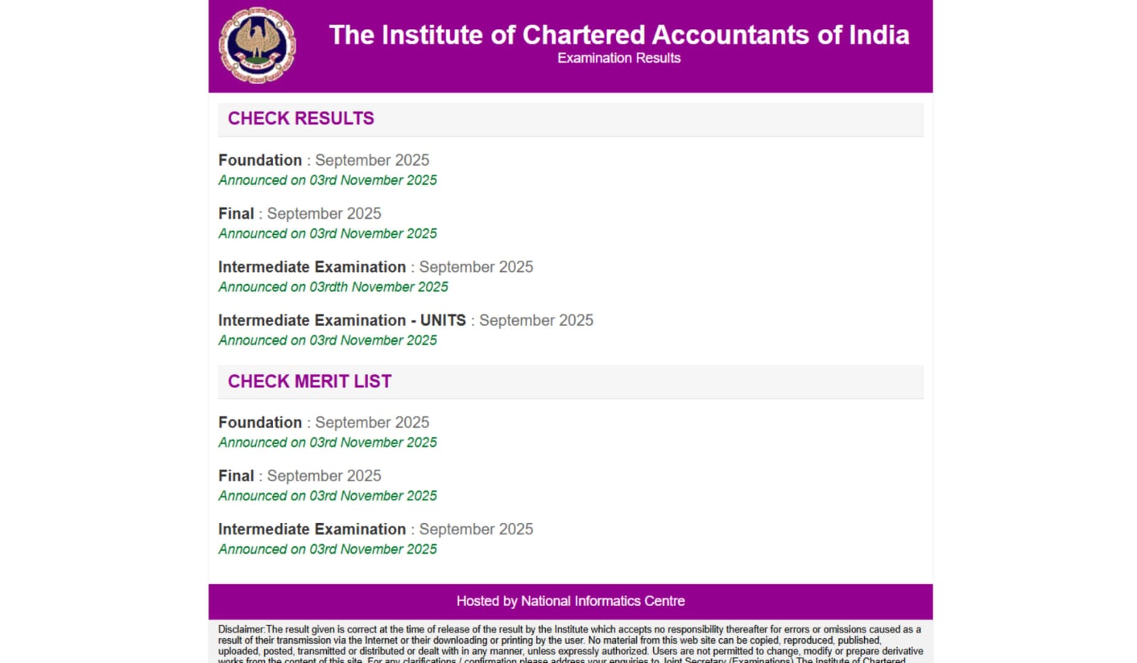 ICAI CA September Result 2025