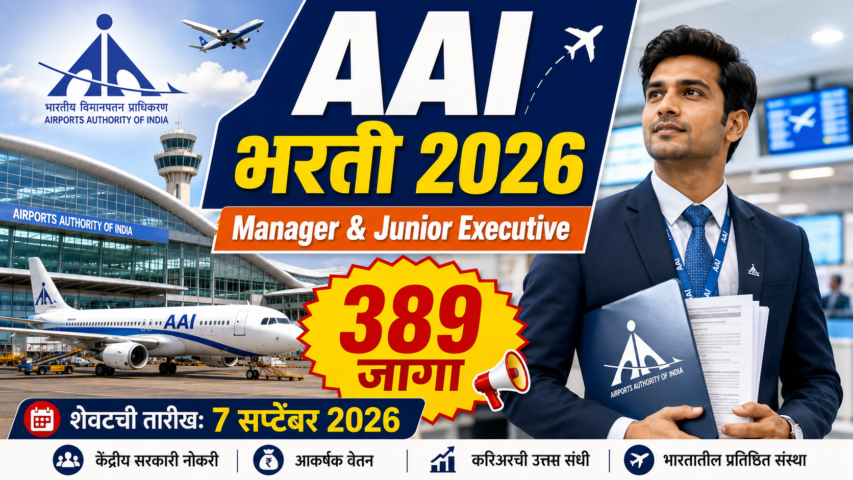 AAI Bharti 2026: भारतीय विमानतळ प्राधिकरणात 389 जागांसाठी भरती