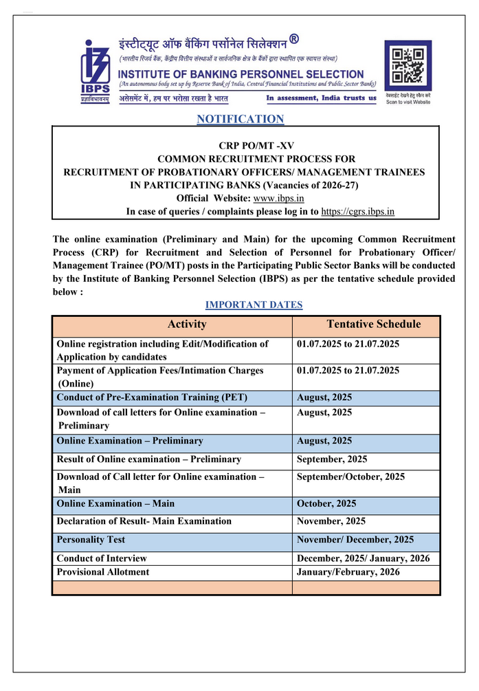 IBPS PO Bharti 2025 PDF Notification