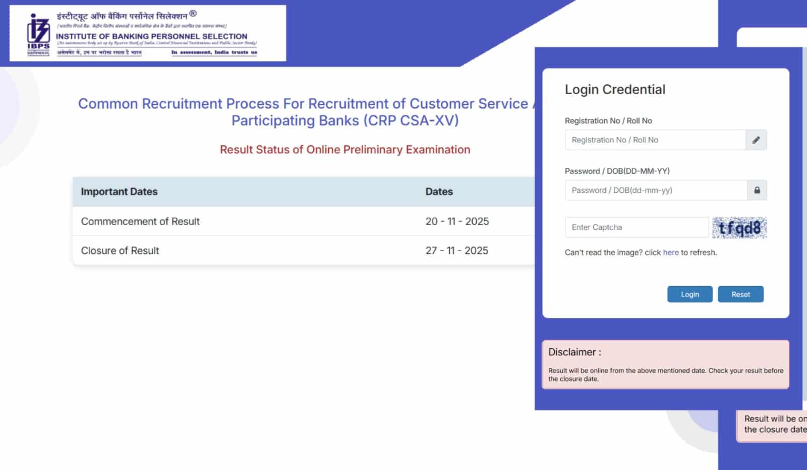 IBPS Clerk Prelims Result 2025